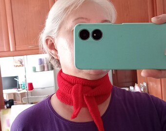 Rode Alpacawol handgebreide Sophie sjaal | Kleine gebreide sjaal | Handgemaakt cadeau | Gebreide halsdoek | Kleine smalle halsdoek
