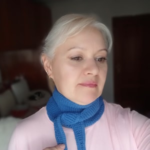 Cotton Eco Wool Sophie Scarf Blue Neck Kerchief, Soft Handmade Accessory, Cozy Fashion Statement, neck skinny scarf office style
