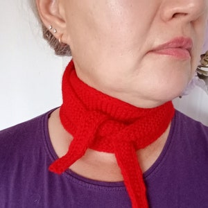 Red small wool neck scarf kerchief, Merino Sophie scarf, Soft scarf handmade, Knitted little neck scarf, small red neck warmer office style