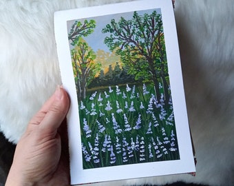 Lavender field Original gouache painting, Lavender art, lavender painting, Nature Art, Floral Painting, Housewarming gift, home wall decor
