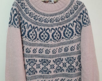 Elegant Icelandic circular yoke sweater Lopapeysa, Norwegian Sweater, Handmade Wool Sweater, Fair Isle Sweater, Hand knit colorwork sweater.