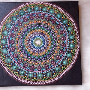 Mandala Art on Canvas, handpainted colorful art wall decor, Canvas healing decoration 8&quot;x8&quot;
