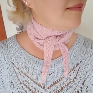 Knit Pink Merino wool Sophie Scarf,  Small Knitted Scarf | Handmade Gift | Knitted Neck Scarf | Small Skinny Neckerchief
