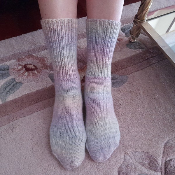 Hand knitted wool socks, rainbow socks, knitted bright wool winter socks, pastel colours knit socks, unicorn socks size 36-37EU