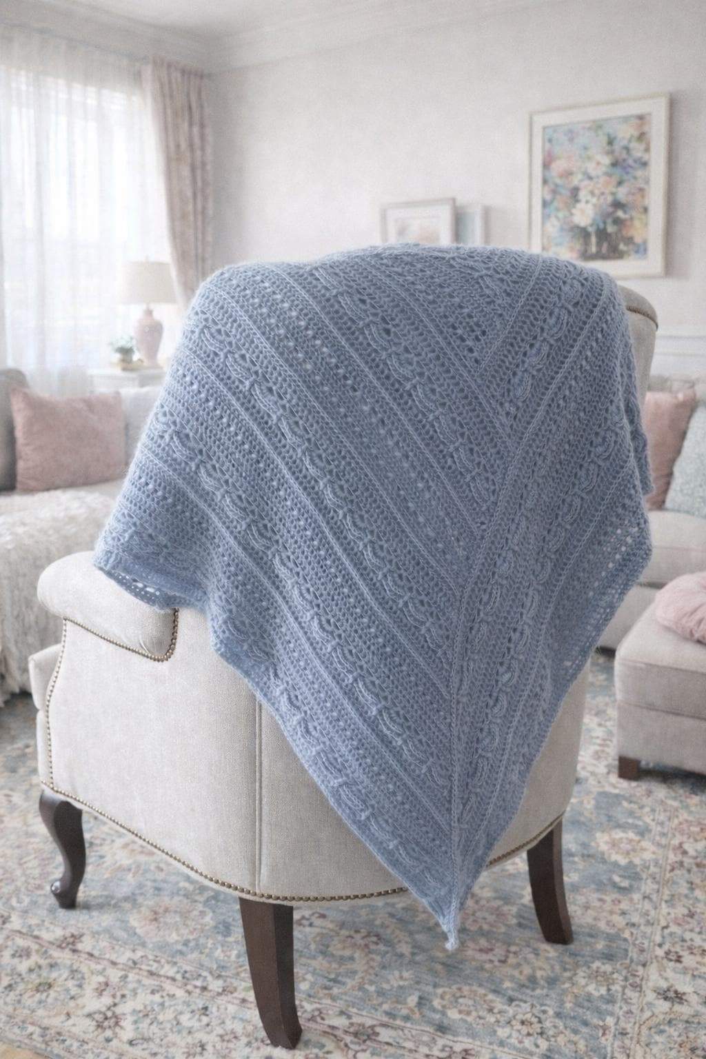 24 Stylish Crochet Clothing Patterns You’ll Want to Make for Babies, Dolls, and Wearables 23 Cloud Blue Crochet Shawl