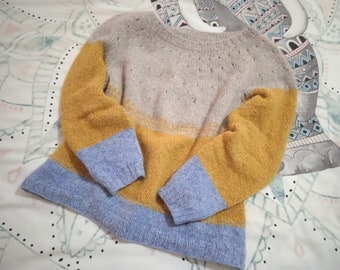 Hand Knit Alpaca Sweater, Alpaca Wool Sweater, Women Knitted Sweater, Knit Casual Loose Trendy Pullover, Warm Elegant Tricolor jumper