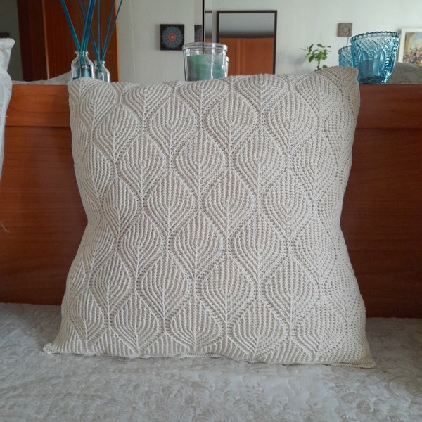 Crochet cushion cover, crochet pillow cover 16x16, crochet pillow case, hosta pillow cover, ecru living room crochet decor nordic style