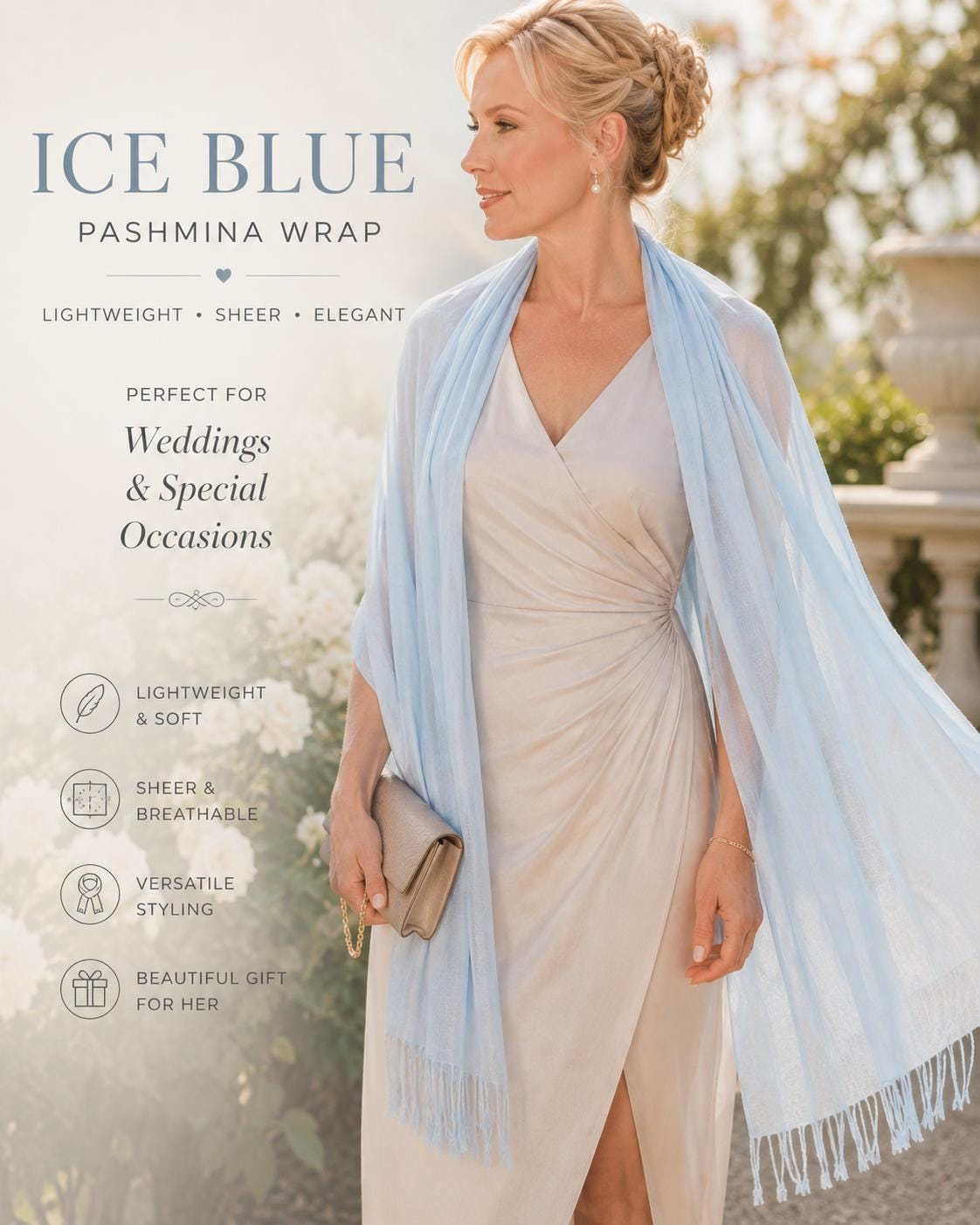 light blue shawl for dress Evening Free Feature war_of_1812 Cross Halter Draped Contrast Color:CHAMPAGNE GOLD