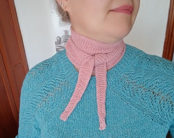Pink cotton sophie scarf, Hand knit little neck warmer office style, small kerchief scarf neck warmer, spring scarf for business women, gift