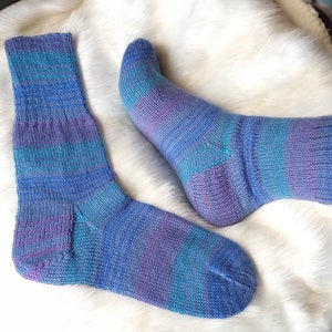 Knitted Wool Men Socks, Warm Winter Thick Hand Knitted Blue Wool Socks, Cozy Home Knit Socks Size 40/41 EU, knit man wool socks