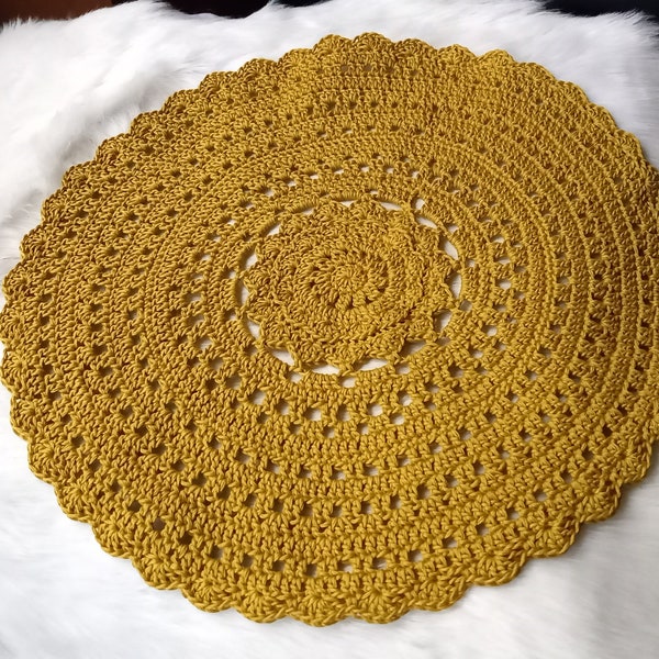 Crochet placemat, Cotton Yarn Rug, Hand-Woven Rug, Round Rug, Crochet place mat, Rustic home decor, cotton doily centerpiece