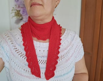 Cashmere wool red sophie scarf, Handknitted Sophie Scarf, Small Knit Scarf, Handmade Gift, Knitted Neck Scarf, Slim Neck Wrap, Cashmere Wool