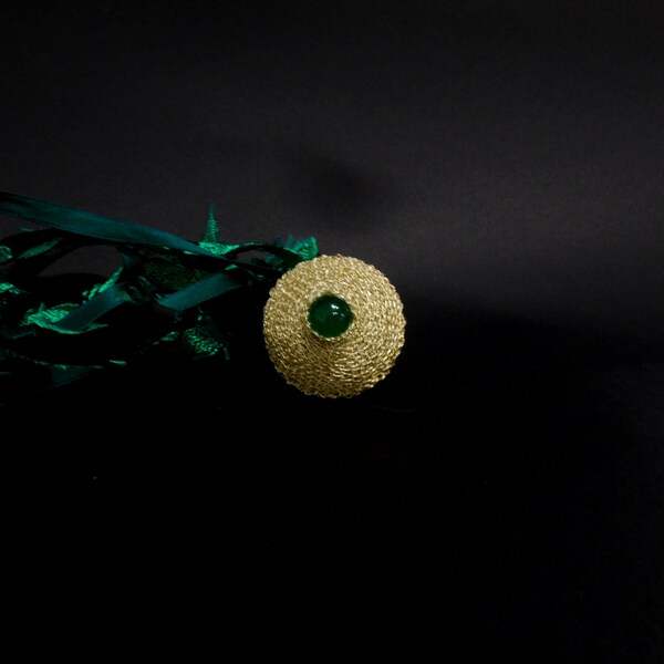 Sardinian maxi button in green silk brocade