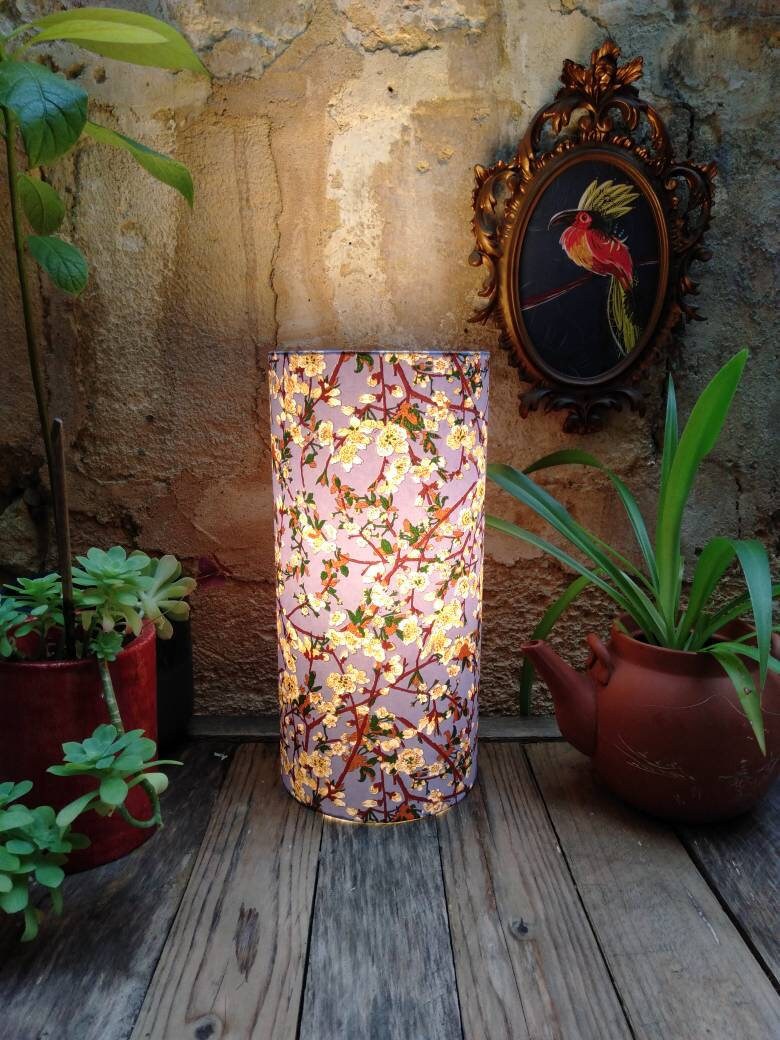 Lampe à Poser Totem Cerisier Bleu en Papier Japonais