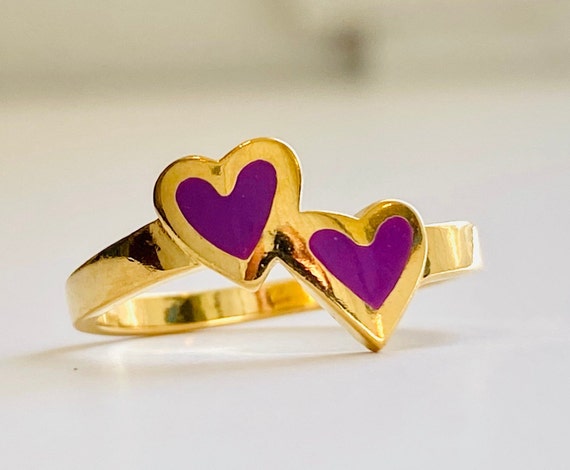 Gift for Her Enamel Heart Ring Mothers Day Present 1970s Boho Jewellery Hand Crafted Jewellery Vintage Copper Tone Ring