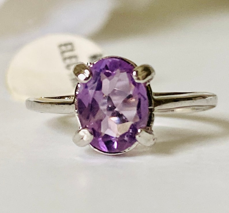 Vintage Cocktail Ring Vintage Solitaire Ring Vintage Rhodium Plated Amethyst Stone Ring