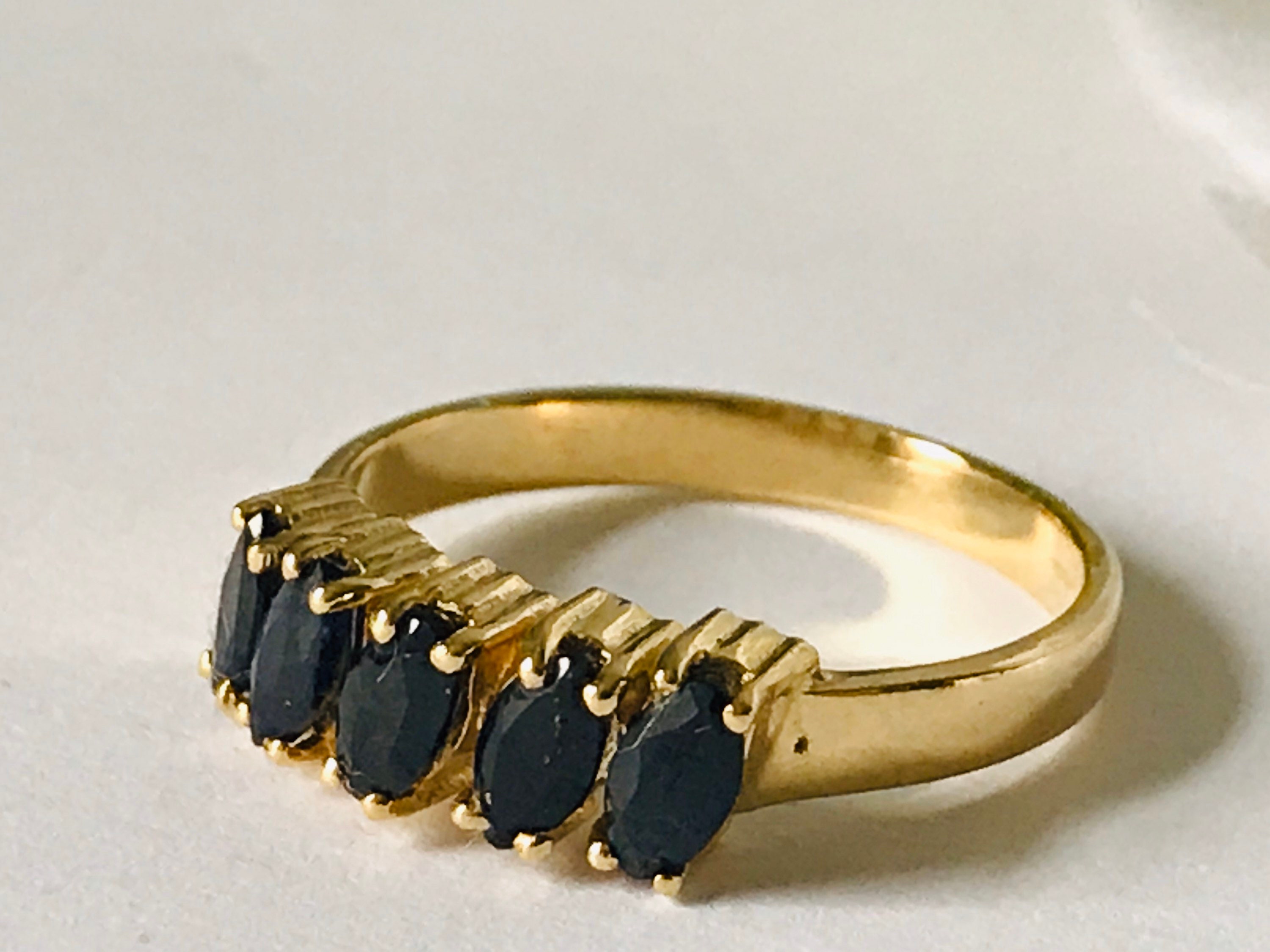 Vintage Blue Sapphire Ring 24 KT Gold Finish Over Sterling | Etsy