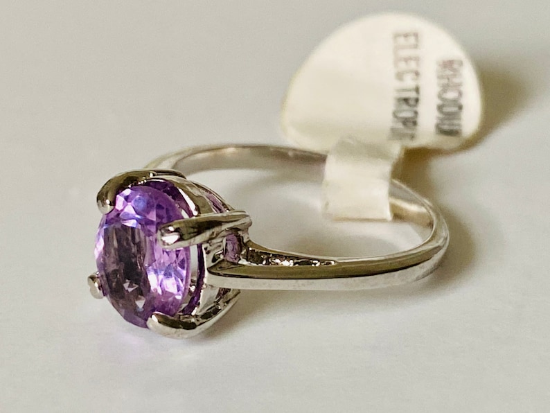 Vintage Cocktail Ring Vintage Solitaire Ring Vintage Rhodium Plated Amethyst Stone Ring