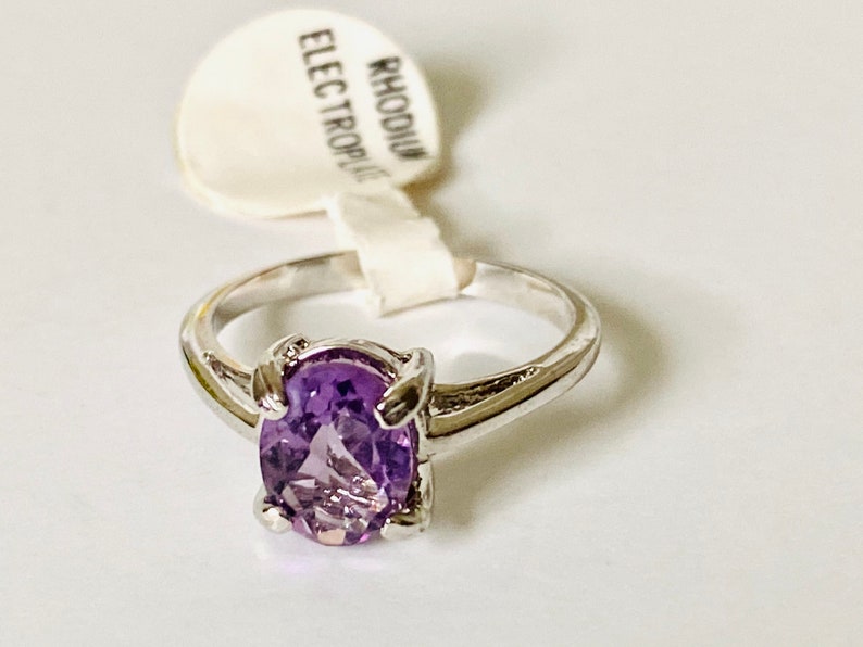 Vintage Cocktail Ring Vintage Solitaire Ring Vintage Rhodium Plated Amethyst Stone Ring