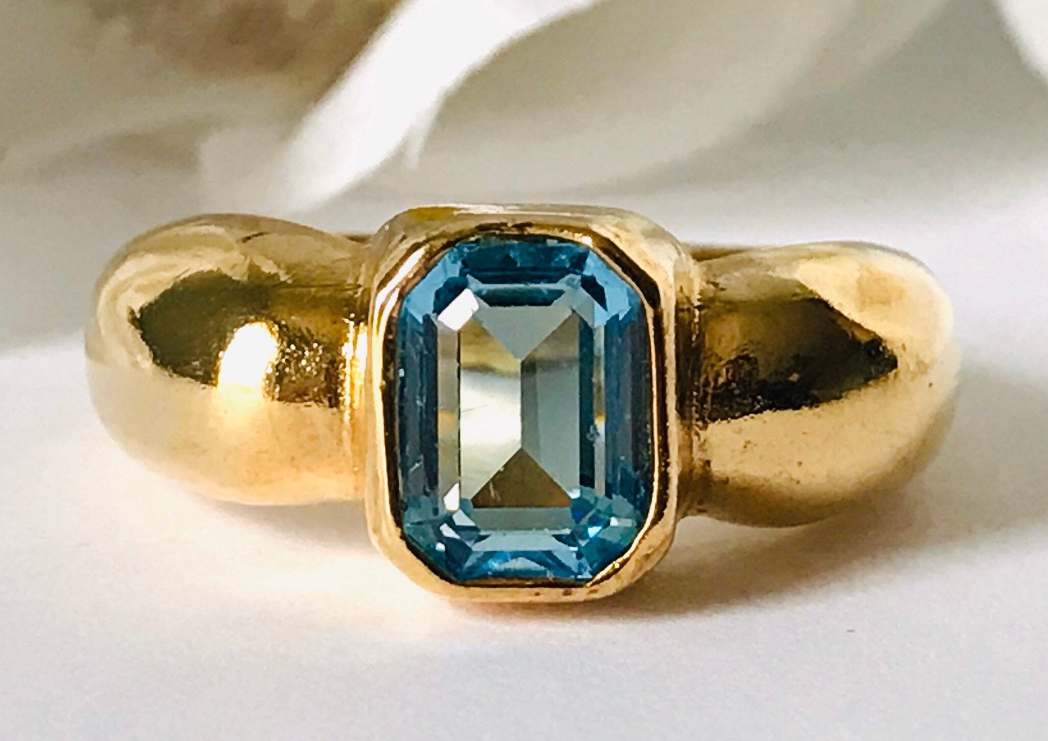 Vintage Gold Plated Blue Stone Cocktail Ring Size 7 Etsy