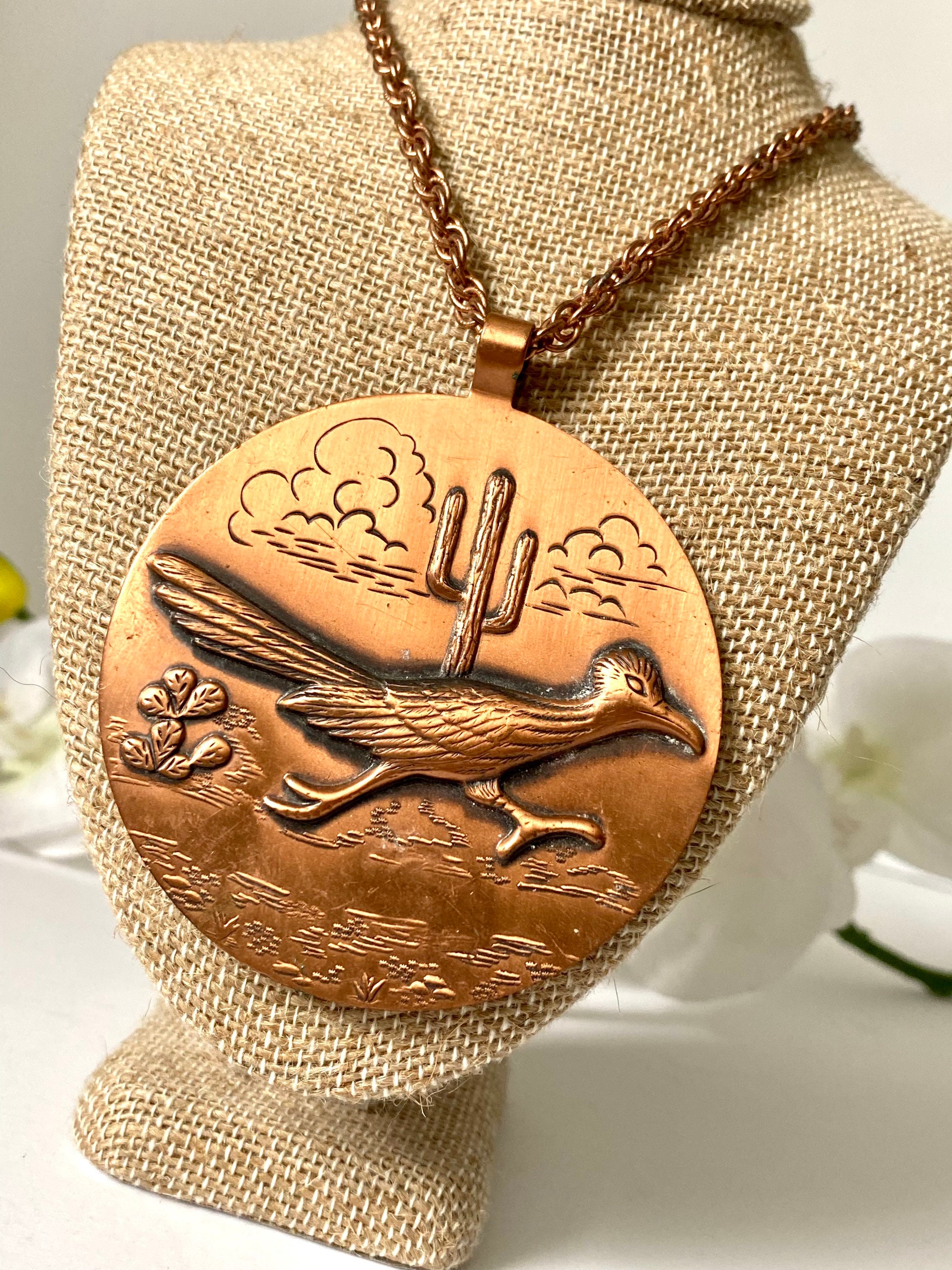 Vintage Solid Copper Road Runner Pendant Necklace with Chain Etsy