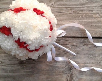 Baseball Wedding Bouquet, Artificial Carnations Geraniums, Flower Girl floral bouquet