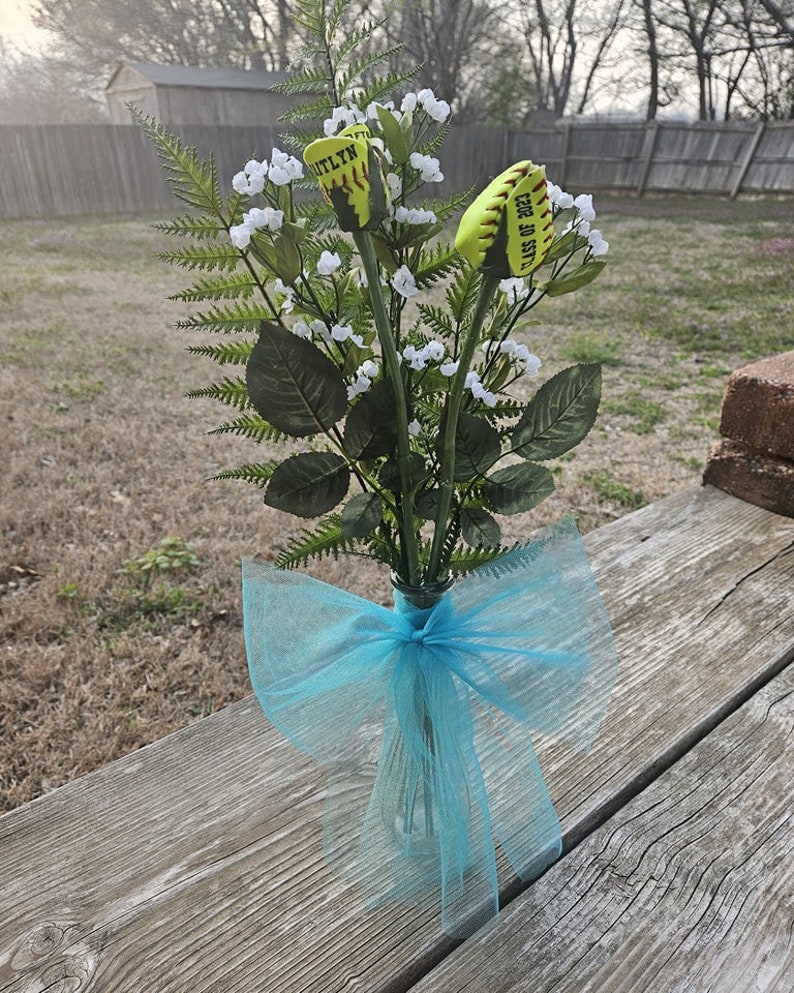 Baseball/softball Rose Vase/wrapped Sports Arrangement Etsy
