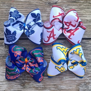 College Football hair bow, Alabama bow, WV bow, Gator bow, Florida Gators, Crimson Tide, West Virginia, Mountaineers, Jojo bow, Hair bow