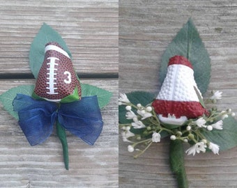 Football Rose Boutonniere, Customized Football Boutonniere, Men's Corsage, Prom Boutonniere, Corsage pin, Football, Wedding Boutonniere,