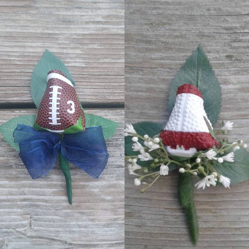 Football Rose Boutonniere, Customized Football Boutonniere, Men's Corsage, Prom Boutonniere, Corsage pin, Football Wedding Boutonniere 