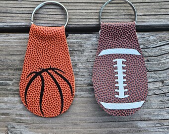 Personalized Football, Basketball Keychain, Faux Leather Sports Bag Tag