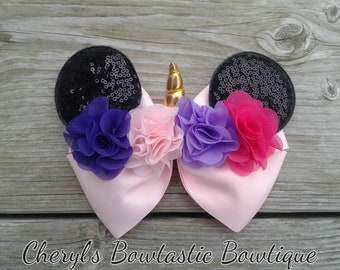 Minnie Mouse Unicorn Bow, Mouse Ear Party Hair Bow