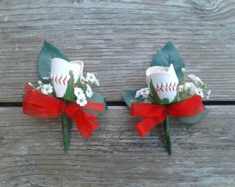 Blooming Baseball Rose Boutonniere, Sports Wedding Corsage pin, Prom, Graduation boutonniere