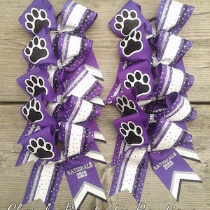 Custom team Cheer bow, Nationals Bow, Paw print bow, Rhinestone bow, Custom cheer bow, Striped Cheer bow, Custom vinyl bow, Personalized