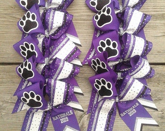 Custom Cheer Bow, Paw Print, Rhinestone & Vinyl, Nationals Team Bow