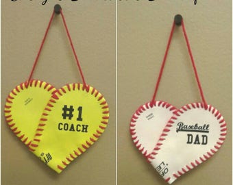 Personalized Baseball Softball Heart Ornament, Custom Coach Gift, Sports Wall Decor