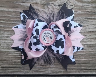 Holy Cow I'm One, Cow print bow, Cow party, Holy Cow Im cute, Girl First Birthday party, Cowgirl bow, 1st Birthday, Boutique bow,