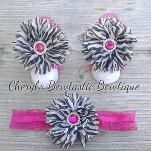 Zebra Barefoot Sandals, Flower Footless sandal, Infant barefoot sandal, Baby sandal, Baby shoes, Infant Shoes, Baby girl shower gift set