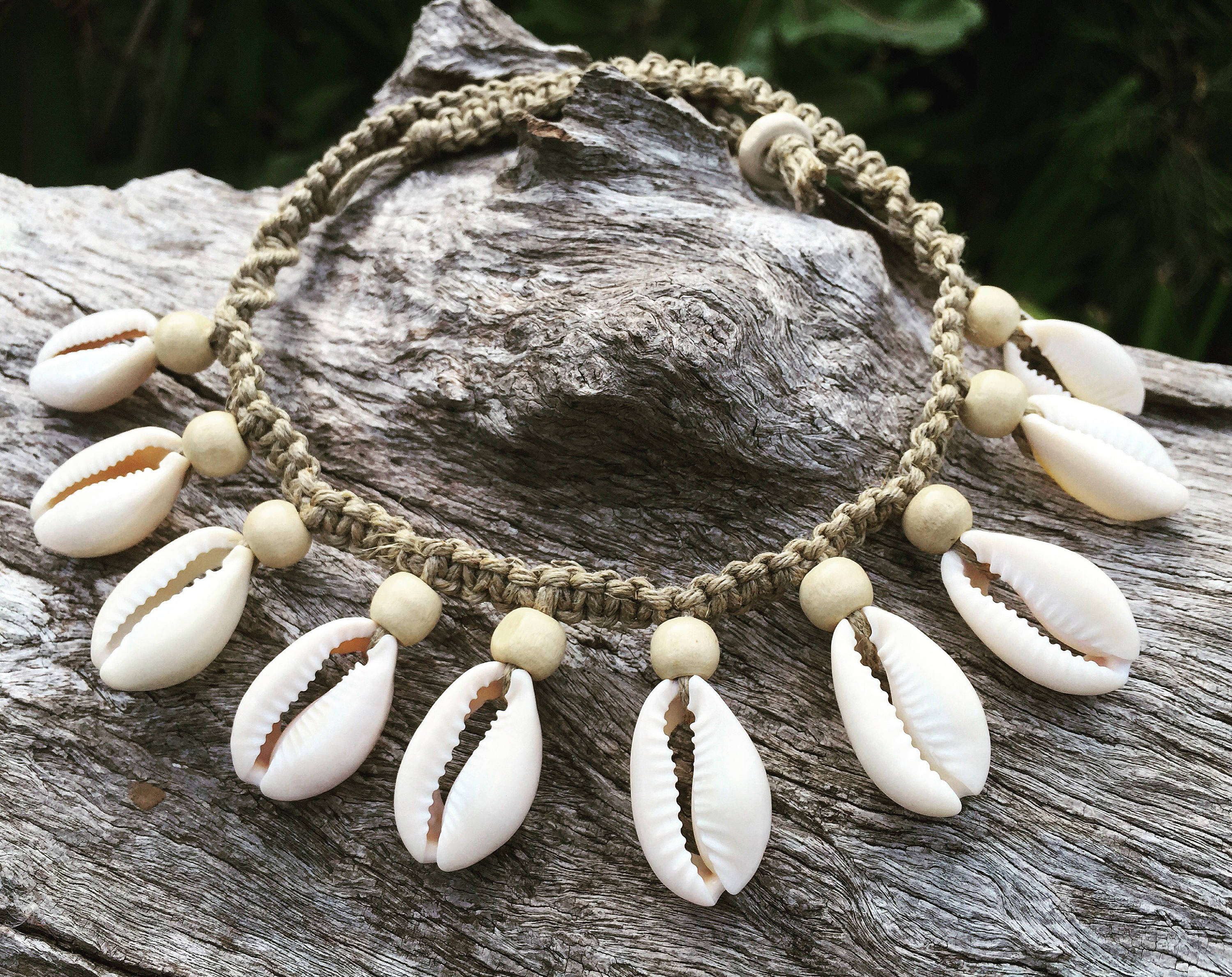 Handmade Hemp Shell Necklace with Cowrie Shells | Etsy