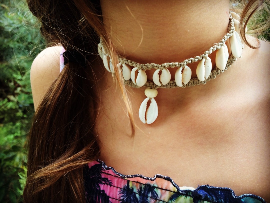 Handmade Hemp Shell Choker Necklace With Cowrie Shells, Bohemian Gypsy - Etsy