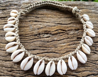 Handmade Hemp Shell Necklace with Cowrie Shells