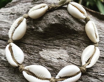 Hand Made Hemp Shell Anklet with Cowrie Shells, Sea Gypsy Bohemian