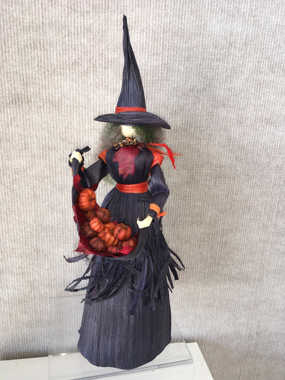 Corn Husk Halloween Witch Doll, Black and Orange Decor Etsy