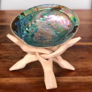 ABALONE SHELL large 4-5 inch (on tripod stand) for smudging, meditation, spells & Manifesting