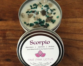 SCORPIO Zodiac soy wax candle with crystals