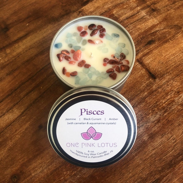 PISCES Zodiac soy wax candle with crystals