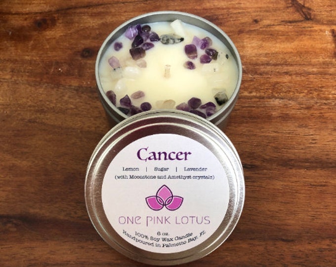 CANCER Zodiac soy wax candle with crystals