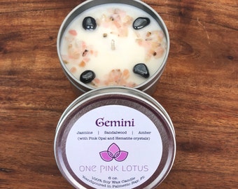 GEMINI Zodiac soy wax candle with crystals