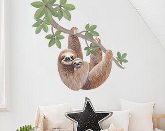 Mum & Baby Sloth Wall Stickers ~ Peel and Stick Fabric Wall Decals