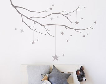 Winter Branch with Stars Fabric Wall Sticker